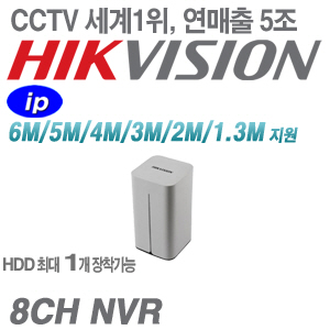 [IP-NVR] [세계1위 HIKVISION] DS-7108NI-E1/V/W [1HDD 무선 초소형NVR Wi-Fi 6CH-1080p]