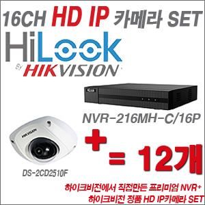 [IP-1.3M] NVR-216MH-C/16P 16CH + 하이크비전 정품 HD IP카메라 12개 SET (6MM 출고)