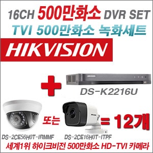 [TVI 5M]  DSK2216U 16CH + 하이크비전 500만화소 정품 카메라 12개 SET (실내형3.6mm출고/실외형품절)