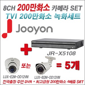 [TVI2M] JRX5108 8CH + 최고급형 200만화소 4배줌 카메라 5개 SET 실외형품절)