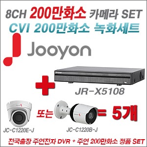 [EVENT] [CVI2M] JRX5108 8CH + 주연전자 200만화소 정품 카메라 5개 SET (실내/실외형 3.6mm 렌즈 출고)