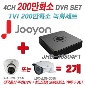 [TVI2M] JHD10804F1 4CH + 최고급형 200만화소 카메라 2개 SET (실내3.6mm출고/실외형품절)