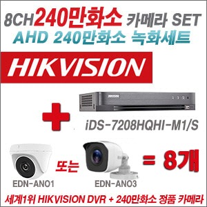[AHD2M] iDS7208HQHIM1/S 8CH + 240만화소 정품 카메라 8개 SET (실내/실외형 3.6mm출고)