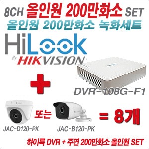 [올인원2M] DVR108GF1/K 8CH + 주연전자 200만화소 정품 카메라 8개 SET (실내/실외형3.6mm 출고)