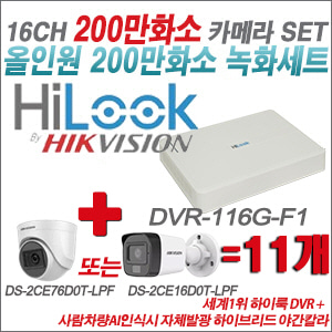[올인원2M] DVR116GF1 16CH + 최고급형 200만화소 카메라 11개 SET (실내3.6mm출고/실외형품절)