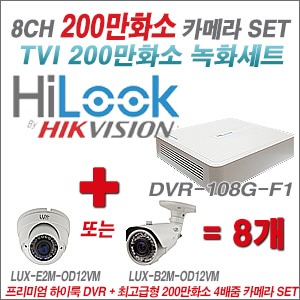 [올인원-2M] DVR108GF1/K 8CH + 최고급형 200만화소 4배줌 카메라 8개 SET (실외형품절) 
