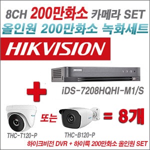 [올인원 2M] iD-7208HQHIM1/S 8CH + 하이룩 200만화소 올인원 카메라 8개 SET(실내 /실외형 3.6mm출고 )