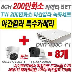 [TVI-2M] DVR108GF1/K 8CH + 하이크비전 200만화소 야간칼라 카메라 8개 SET (실내/실외형3.6mm출고)