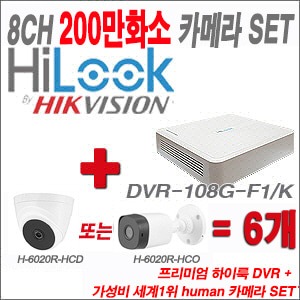 [올인원-2M] DVR208GF1/K 8CH + HUMAN 200만화소 카메라 6개 SET (실내/실외형3.6mm출고)