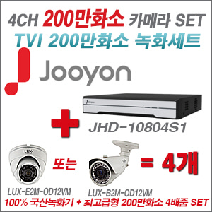 [TVI2M] JHD10804S1 4CH + 최고급형 200만화소 4배줌 카메라 4개 SET (실외형품절)