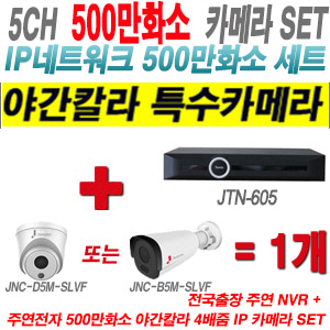 [IP-5M] JTN605 5CH + 주연전자 500만화소 야간칼라 4배줌 IP카메라 1개 SET