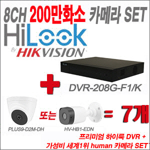 [올인원-2M] DVR208GF1/K  8CH + HUMAN 200만화소 카메라 7개 SET(실내형 2.8mm/실외형 3.6mm 출고))